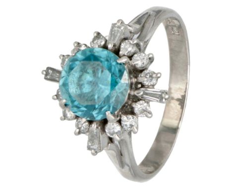 Ring shank is Pt. 900, setting is BWG Pt. Hallmarks: PM, 900, 307, 0.46. Set with a faceted zircon of approx. 2.98 ct. (Ø app