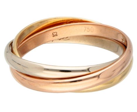 Hallmarks: 750, 60. Serial number: 09961 IF. In worn but good condition, Cartier engraving on the outside is worn, inscriptio