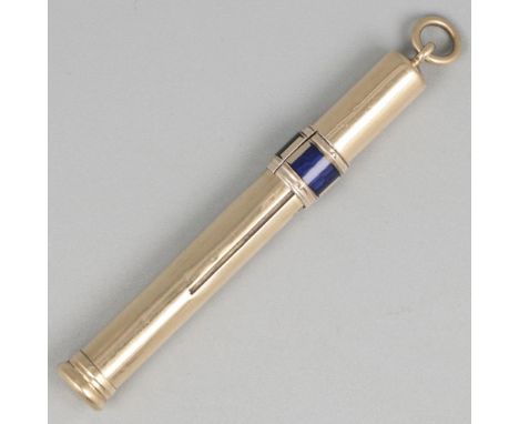 Sliding pencil with compartment for 3 colours (red, blue and black). The colours are made with enamel. United Kingdom, London