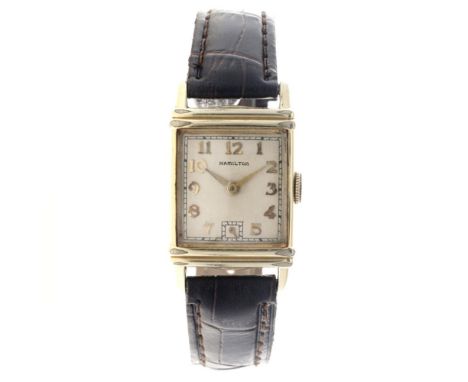 Case: gold filled (14 kt.) - strap: leather - manual winding - condition: fair - diameter: 22 x 29 mm - wrist size: 19 cm - p