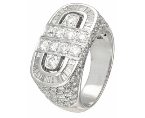 With openwork inside. Hallmarks: 750, 18K. Set with 99 brilliant cut diamonds and 30 baguette cut diamonds of approx. 3.68 ct
