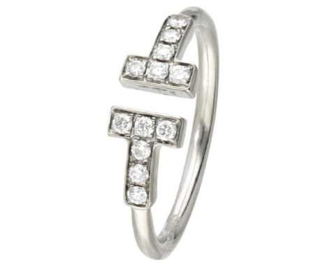 From the Tiffany T collection. Hallmarks: © T &amp; Co., AU 750, Italy. Set with 12 brilliant cut diamonds of approx. 0.12 ct