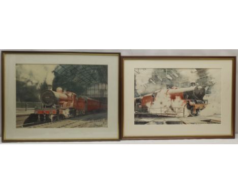 Norman Evans (British 20th century): Railway Locomotives, three watercolours signed, together with a similar print, max 35cm 