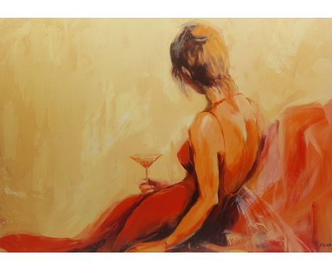 After Elena Filatov (Kazakhstan 1968-): 'Just for One Drink', print mounted onto canvas 97cm x 69cm (unframed)