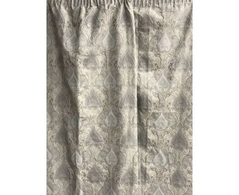 Pair lined curtains in light blue paisley patterned fabric, W220cm, Drop - 227cmClick here to view further images, condition 