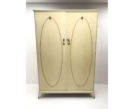 French style cream painted double wardrobe, two doors enclosing  single shelf and hanging rails, cabriole feetDimensions: Hei