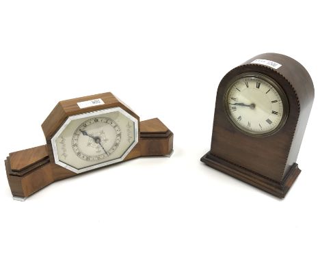 Mid to late 20th century walnut mantel clock by 'Elliot' (W29cm), and an Edwardian mahogany dome top mantel clock (H20cm)Clic