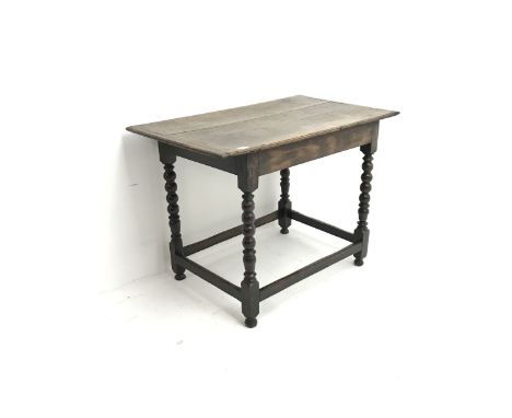 18/19th century oak side table, bobbin turned supports joined by stretchersDimensions: Height:&nbsp;72cm&nbsp; Length/Width:&