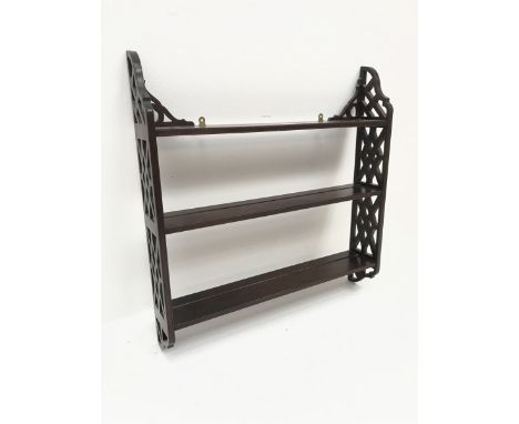 Small mahogany three shelf wall rack Dimensions: Height:&nbsp;58cm&nbsp; Length/Width:&nbsp;57cm&nbsp; Depth/Diameter:&nbsp;1