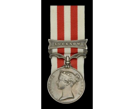 Indian Mutiny 1857-59, 1 clasp, Lucknow (Bombr John Thomas, F Tp R. H. Arty) nearly very fine £240-£280