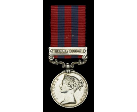 India General Service 1854-95, 1 clasp, Burma 1885-7 (14 Pte. J. Quirk 2d. Bn. R. Sco. Fus.) suspension claw slightly loose, 