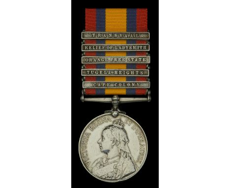 Queen’s South Africa 1899-1902, 5 clasps, Cape Colony, Tugela Heights, Orange Free State, Relief of Ladysmith, Transvaal (514