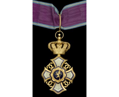 Belgium, Kingdom, Royal Order of the Lion, Commander’s neck badge, 91mm including crown suspension x 53mm, gilt and enamel, b