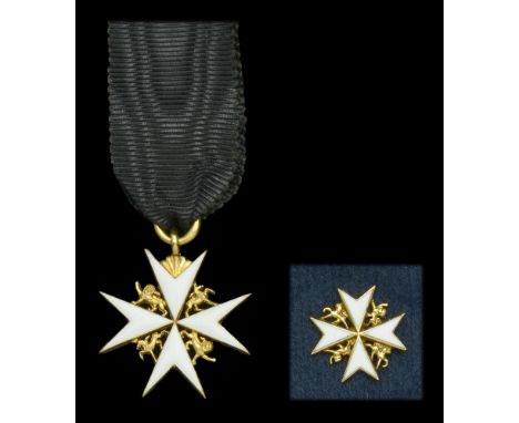 The Order of St. John of Jerusalem, Knight of Justice, badge in 18 carat gold and enamel, in fitted case of issue; together w