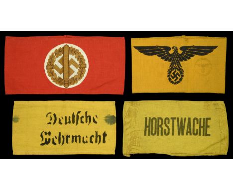 German Second World War Armbands. Large size SA sports armband, Bevo woven, gold on white centre with original RZM ticket to 