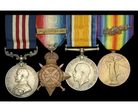 A Great War ‘Western Front’ M.M. group of four awarded to Gunner J. E. O’Neill, Royal Field Artillery  Military Medal, G.V.R.