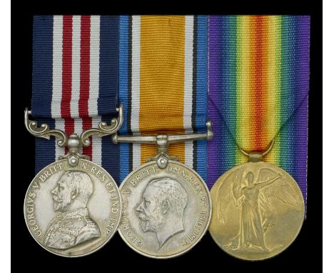 A Great War ‘Western Front’ M.M. group of three awarded to Lance-Corporal A. C. Mizon, Army Service Corps   Military Medal, G