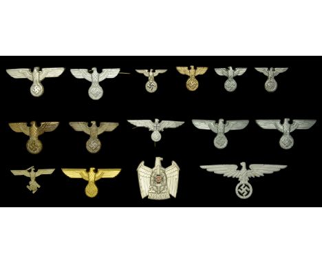 German Second World War Cap Eagles. Political Leaders cap eagle, mint, RZM marked with all three pins. Three white metal poli