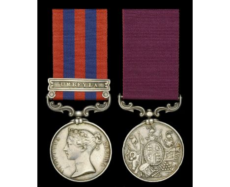 Pair: Private J. Sealey, 7th Foot  India General Service 1854-95, 1 clasp, Umbeyla (4606. J. Sealey H,Ms., 1st. Bn., 7th Regt
