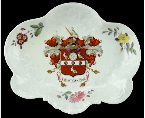 A Worcester Porcelain Dessert Dish Bearing the Armourial Achievement of Lieutenant G. O. Gunning, 10th Hussars. The oval scal