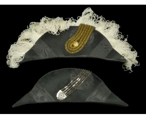 Two Civil Dress Bicorn Hats. A First Class black beaver Bicorn hat, by Wilkinson & Son, London, with treble gold bullion loop