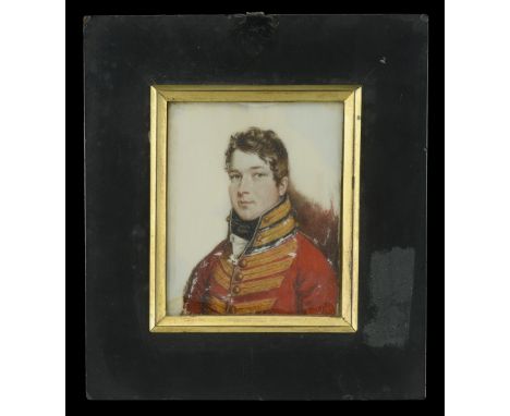 Miniature Portrait of an Unidentified British Guards Officer. A well executed early 19th Century miniature portrait of a Guar