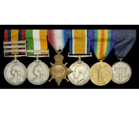 A scarce ‘double issue’ Queens South Africa group of five awarded to Driver J. Taylor, Royal Field Artillery, later Royal Fus