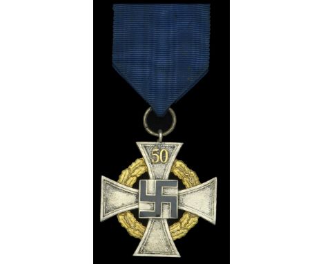 Germany, Third Reich, Faithful Service Decoration, ‘Special Class’ Cross, for 50 Years’ Service, silver, gilt, and enamel, ri