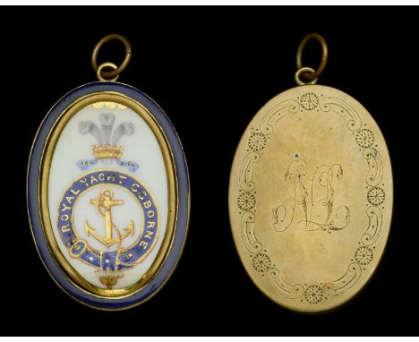 Royal Yacht Osborne, an interesting and unusual gilt and enamel locket with painted milk-glass central medallion, obverse: Pr