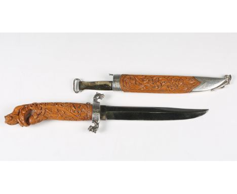 A late 19th/early 20th century Swedish nobleman's hunting knife with single-edged blade with clipped-back point, blade length