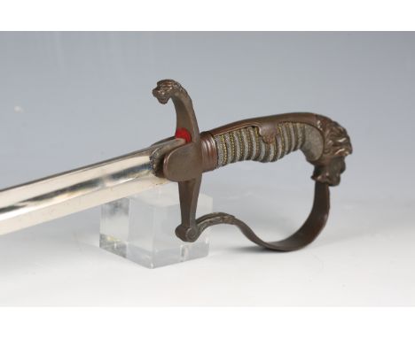 An early 20th century Prussian German army officer's dress sword with curved single-edged fullered blade, blade length 79cm, 