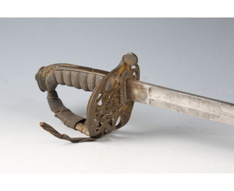 An 1845 pattern infantry officer's sword by Blamey, Charing Cross, London, with curved single-edged fullered blade, double-ed