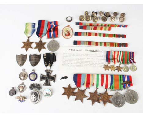 Six Second World War period medals, comprising 1939-45 Star, Africa Star, Italy Star, France and Germany Star, Defence Medal 