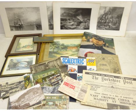 Five engravings after J. M. W Turner by W Miller, unframed, The Yorkhsire Post 1953 Coronation newspaper, 1973 Sunday Times M