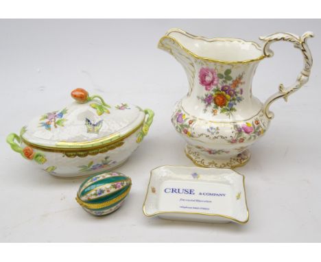 Herend Queen Victoria pattern small tureen &amp; cover, Hammersley Dresden Sprays jug, Limoges egg shaped trinket box &amp; S