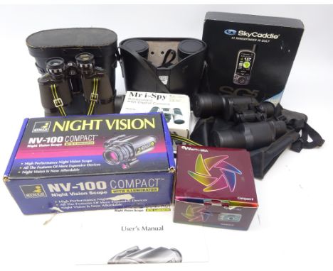 SkyCaddie SG5 Range finder, boxed, Miranda 16x50 cased binoculars, Infra Minox 10x50 day &amp; night binoculars, Night Vision