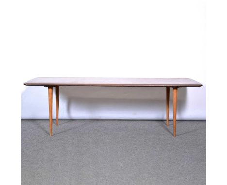 Mid-century teak and afrormosia coffee table, stamped 'Alberts Tibro', length 134cm, width 55cm, height 41cm; and another tea