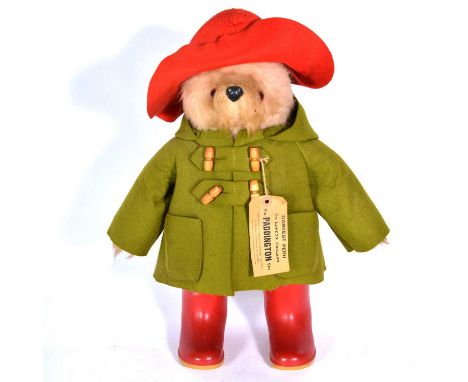 Gabrielle Design LTD, Paddington Bear teddy bear, red hat, red boots, green coat, with tag, height 48cm.