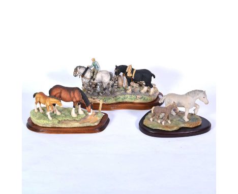 Border Fine Arts model, Coming Home, length 34cm; another Border Fine Art model with horse and foal watering by a stream; and
