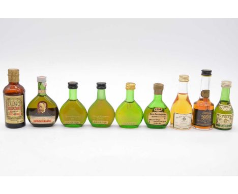 Collection of assorted miniature bottles of French and Continental Brandy, Armagnac, and other regional spirits, 1960s-1990s 