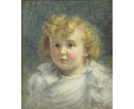 Norah Fulcher,Portrait of a child,signed, watercolour,25 x 20cm,with a memo written on Hotel Mansingh, Jaipur, headed paper,a