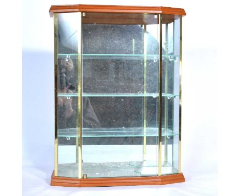 Swarovski crystal table display cabinet, glass shelves and door, height 49cm, width 39cm (bottom shelf cracked).