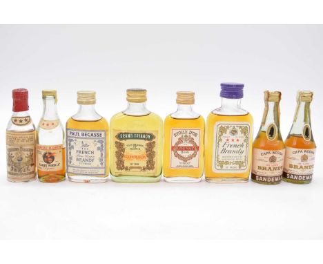 Forty eight assorted miniature bottlings of French Brandy and Cognac, 1960s-1990s bottlings, including Sandeman Capa Negra, P