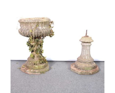 Reconstituted stone pedestal planter, 73cm, and a matching pedestal,