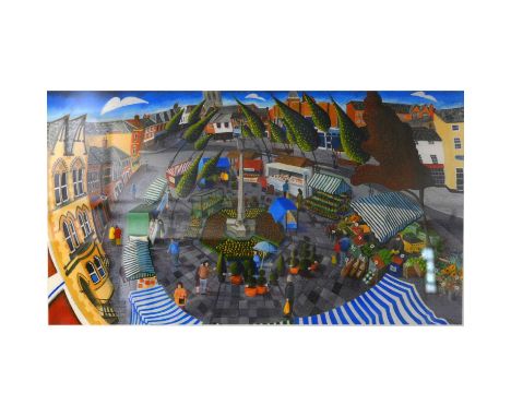 Mikki Longley, The Farmers Market, Market Harborough,signed, Limited Edition Print, 12/500,32 X 58Ccm.Croft Wingates Gallery 
