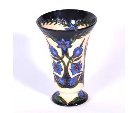 Moorcroft Pottery, a Kaffir Lily pattern vase, designed by Shirley Hayes, signed and dated 2000, 16cm, boxed.Condition report