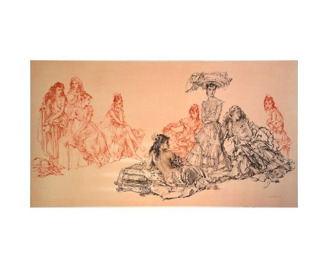 After William Russell Flint, Studies - Spanish Women, black and sanguine colour print, signed in pencil, publ Frost &amp; Ree