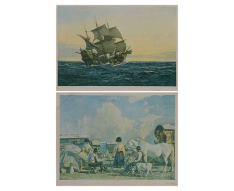 After Sir Alfred Munnings,Gypsies on Epsom Downs,print, signed in pencil, published Frost and Reed, 1927,41x57cm;and Montague