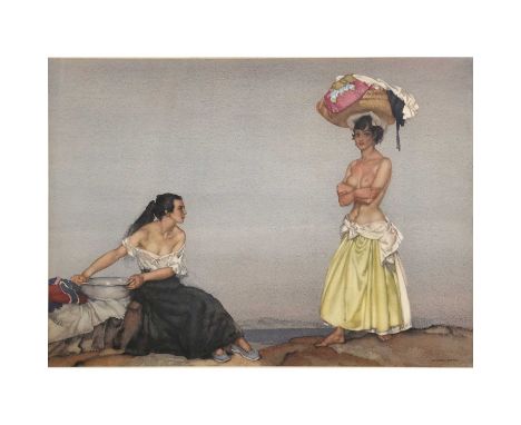 After William Russell Flint, Rosa and Marissa, colour print, signed in pencil, publ Frost &amp; Reed 1957, blindstamp,image 4