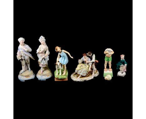 Royal Worcester figurines and candlesnuffers, Monk and Nun, and other Continental figurines, some damages.